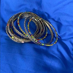 Antique silver bangle stack